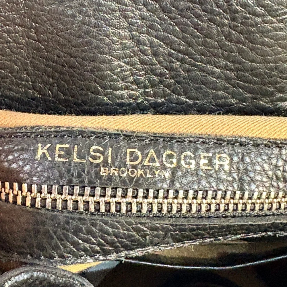 Kelsi Dagger Brooklyn Black‎ Leather Drawstring Backpack Bag Woven Detail